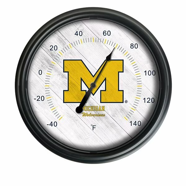 University of Michigan Indoor/Outdoor LED Thermometer, Holland Bar Stool Co, Mfr#: ODThrm14BK-08MichUn